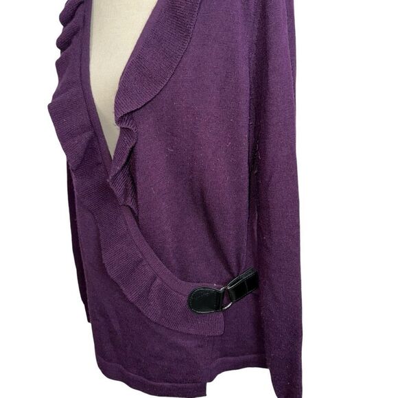 Fenn Wright Manson 100% Italian Merino Wool Solid Purple front tie Blouse size L - Picture 7 of 9